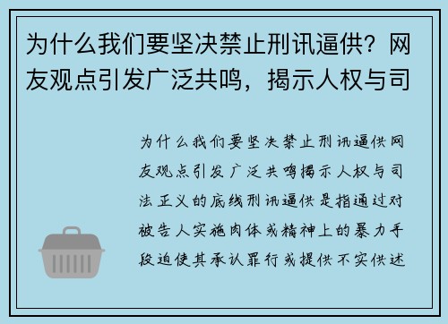 为什么我们要坚决禁止刑讯逼供？网友观点引发广泛共鸣，揭示人权与司法正义的底线