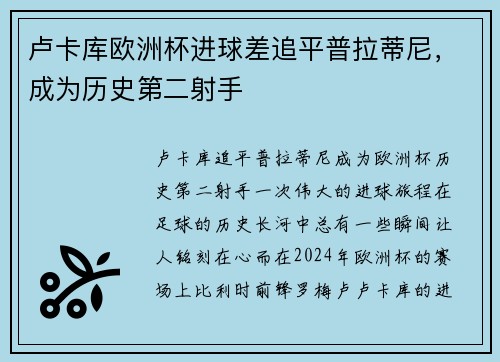 卢卡库欧洲杯进球差追平普拉蒂尼，成为历史第二射手