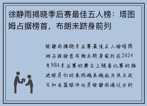 徐静雨揭晓季后赛最佳五人榜：塔图姆占据榜首，布朗未跻身前列