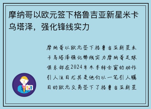 摩纳哥以欧元签下格鲁吉亚新星米卡乌塔泽，强化锋线实力