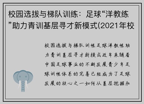校园选拔与梯队训练：足球“洋教练”助力青训基层寻才新模式(2021年校园足球d级教练培训)